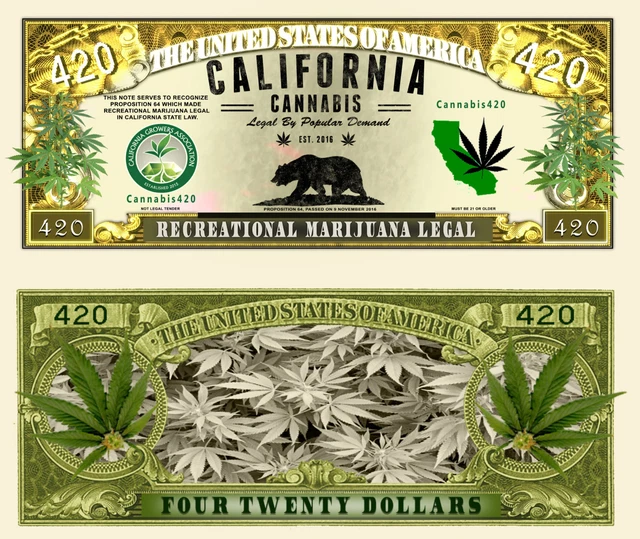CALIFORNIA CANNABIS US Dollar Bill California Hemp Leaf Marijuana