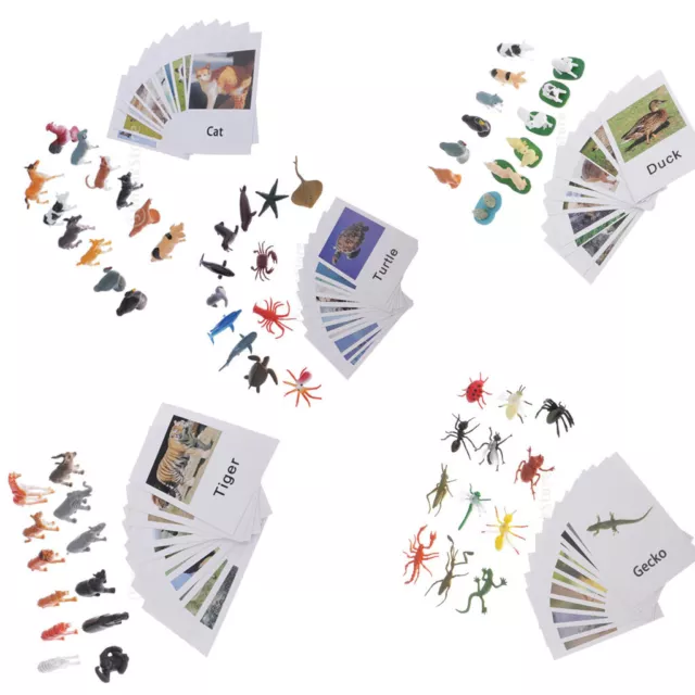 60x Montessori Wild Animals Toys Set With Matching Cards Language Materials