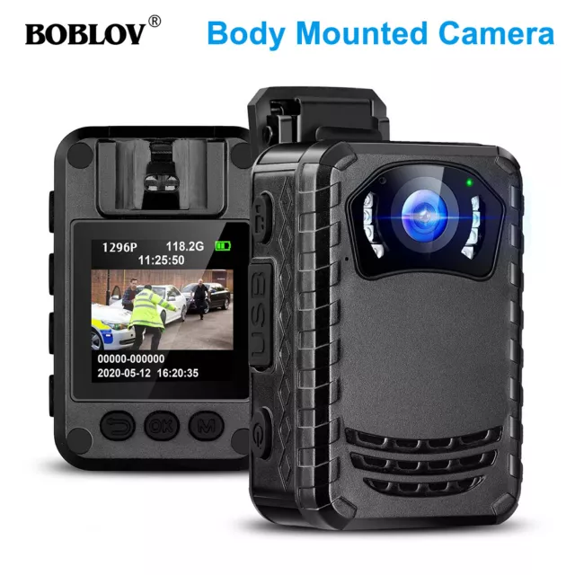 Boblov Body Camera 1296P Police Camera Security Camcorder IR Night Vision +128GB