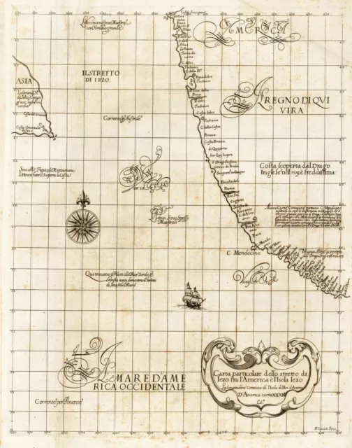 1647 Sea Chart of the Northwest Coast of North America Map Poster Print Decor