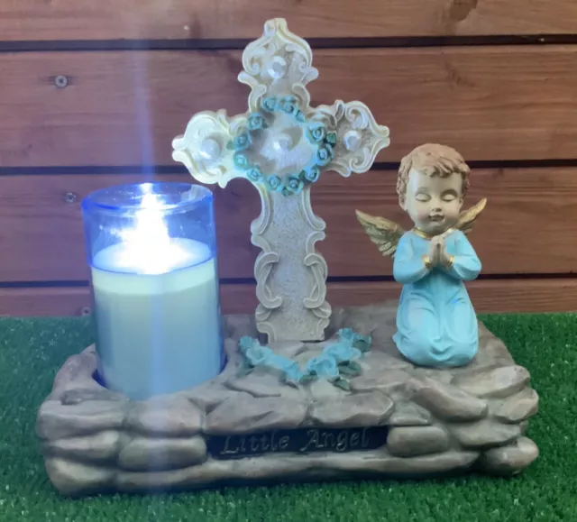 Memorial Little Angel Boy LED Lighting Plaque Grave cemetery memorial ornament
