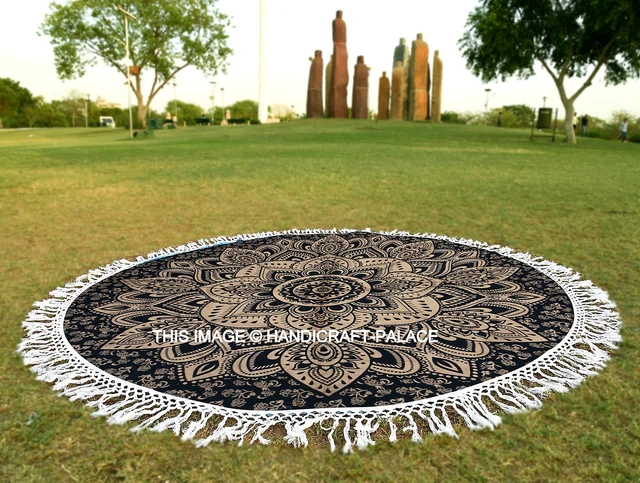 Sleepwish Ombre Mandala Round Beach Towel - 60 Inch Diameter, Microfiber, With Tassels, Vintage Green, For Beach, Yoga, Picnic - View #8