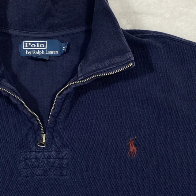 Vintage Polo Ralph Lauren Reverse Weave Rugby Sweater 1/4 Zip Navy Blue Men’s XL