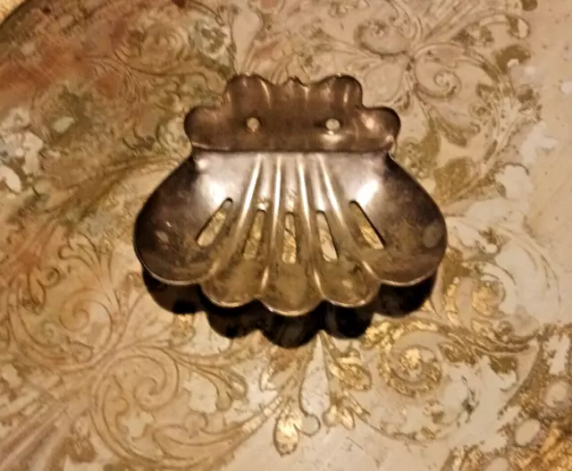 Antique c1910 Nickel Plated Brass Clam Shell Wall Mount Soap Holder Soap Dish
