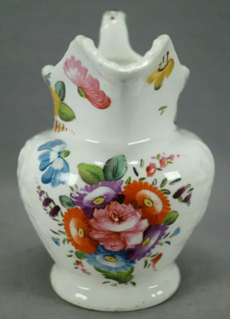 J&R Riley Hand Painted Floral Relief Molded Bone China Cream / Milk Jug C.1823 A