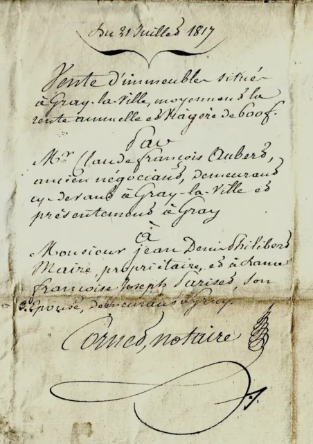 1817 Gray-la-Ville acte vente d'une maison par AUBERT à MAIRE PARISOT; BERGERET