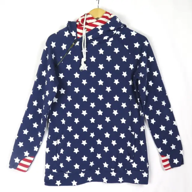 AMPERSAND Double Hoodie Women's XL Stars & Stripes Red White Blue Sweatshirt USA