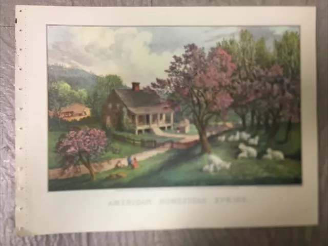 1952 Currier and Ives Lithograph - American Homestead Spring