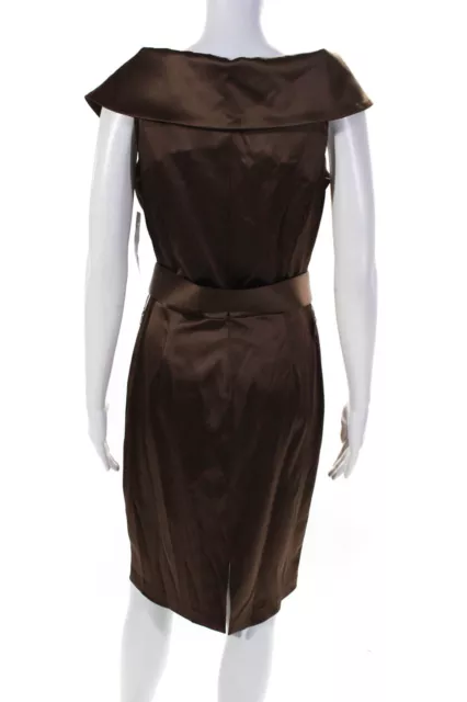 Ellen Tracy Womens Sleeveless Belted Collared Satin Sheath Dress Brown Size 8 3