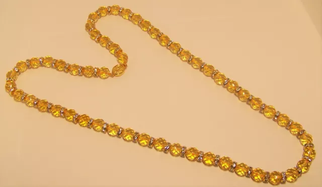 New genuine Citrine 10mm bead necklace strung with crystal beads, 30 inches.