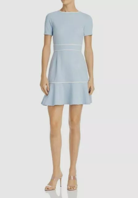 Aqua SKY BLUE Women's Piped Short Sleeve Flounce Mini Dress, US M
