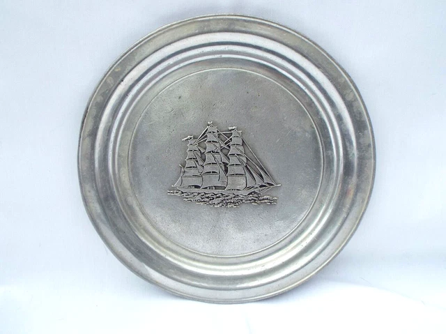 Vintage RWP Wilton Armetale Columbia PA Pewter 11” Dinner Plate Clipper Ship