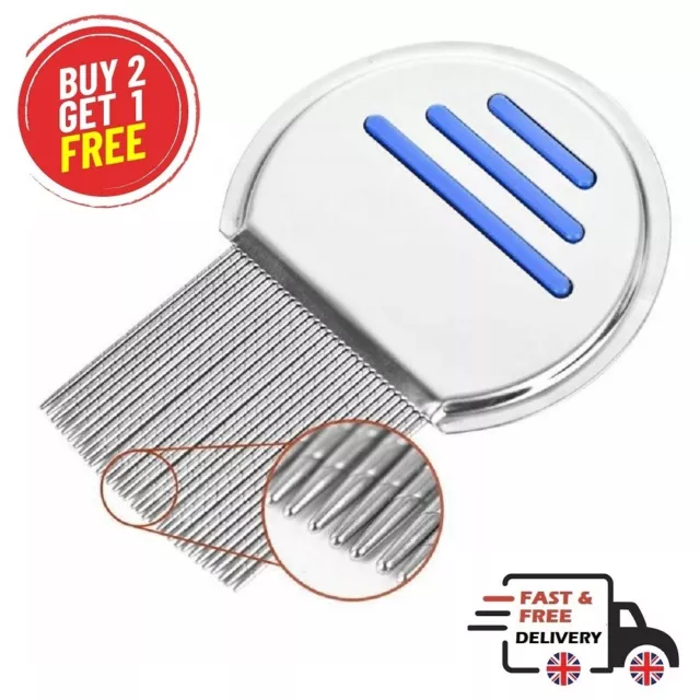 EXTRA FINE Head Lice Nit Comb Kids Hair Flea Pet Dog Cat Metal Steel Toothcomb