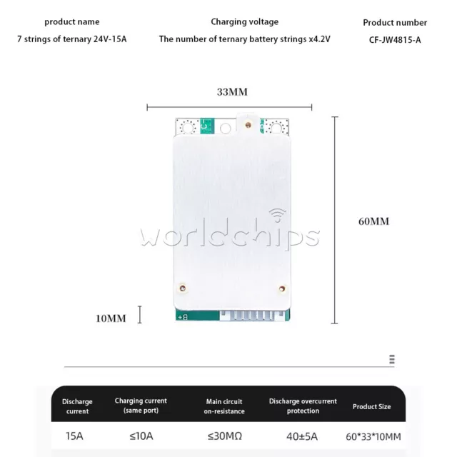 7S ternary 24V Same Port 15A BMS Protection Board no Balance for Lithium Battery 3