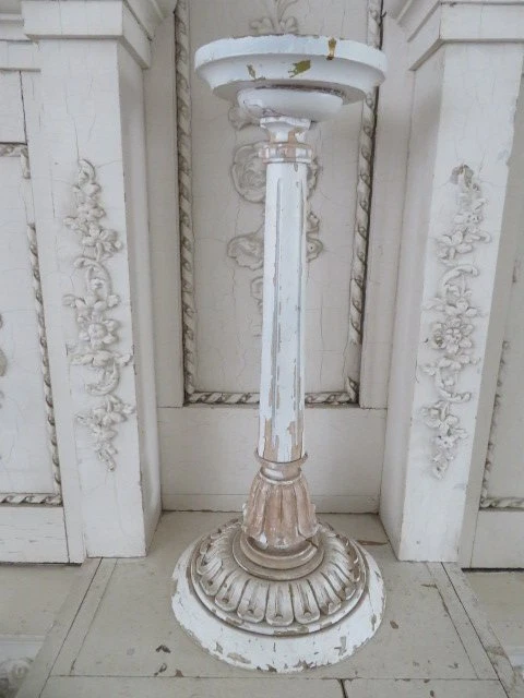 AWESOME Old Vintage Architectural WOOD COLUMN PEDESTAL DISPLAY STAND White