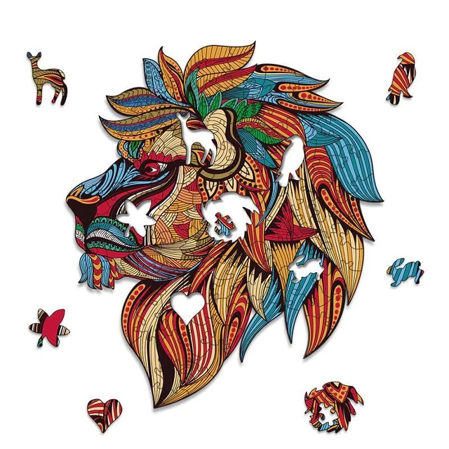 Mysterious Lion Puzzle Kids Adults Educational Toy Wooden DIY Crafts Game Sets