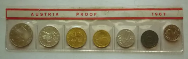 1967 AUSTRIA - OFFICIAL PROOF SET (7) w/ 2 SILVER & VERY RARE 2 GROSCHEN - PS10
