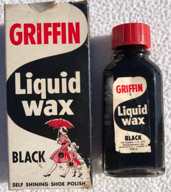 Vintage 1950's Griffin Black Liquid Shoe Wax 2 oz With Box