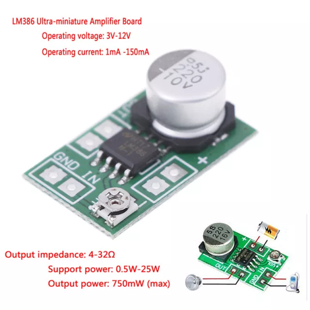 DC 3V~12V 5V 6V LM386 mini micro audio power amplifier board AMP module 75  -lk