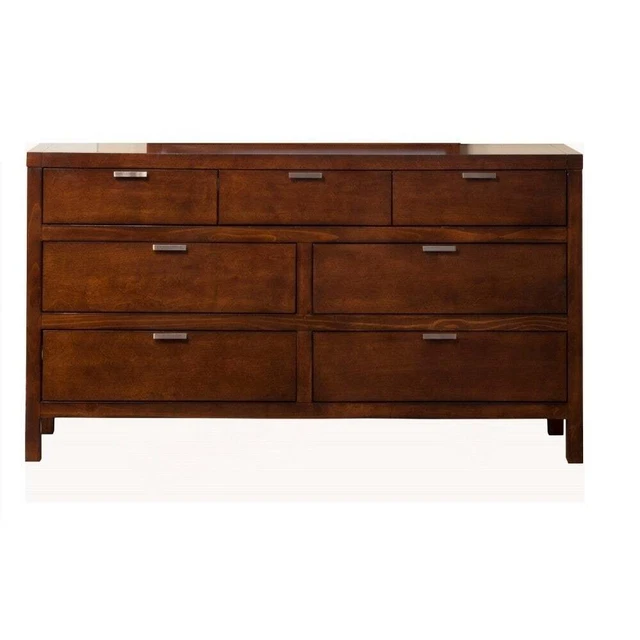 Sprucely Trimmed Select Solids & Veneer Dresser, Brown Brown 7-drawer