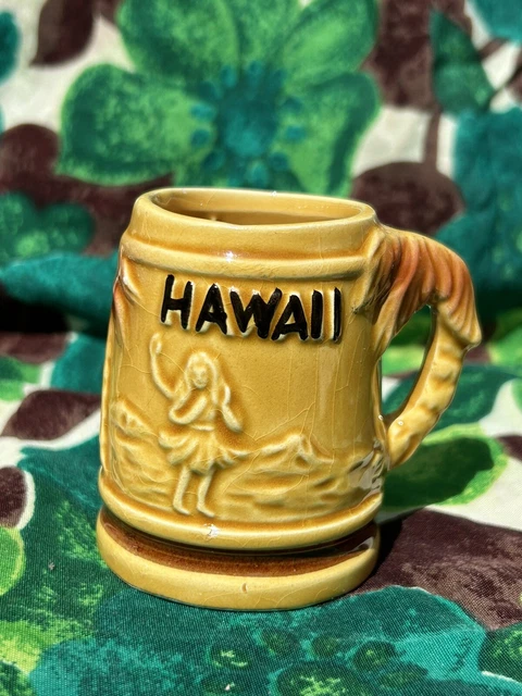 VTG Hawaiian Tiki Bar decor Treasure Craft Menehune, Shot glass, Hula Girl, Art 4