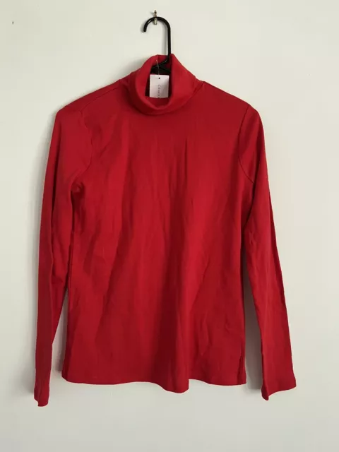 Charter Club Womens Red Long Sleeve Mock Neck T Shirt Top Small Supima Cotton