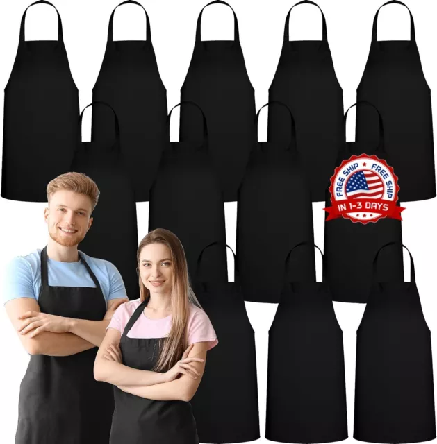 Ropa De Cocina Mandiles Para Mujer Hombre Cocina Delantal Kitchen Black 12Pcs