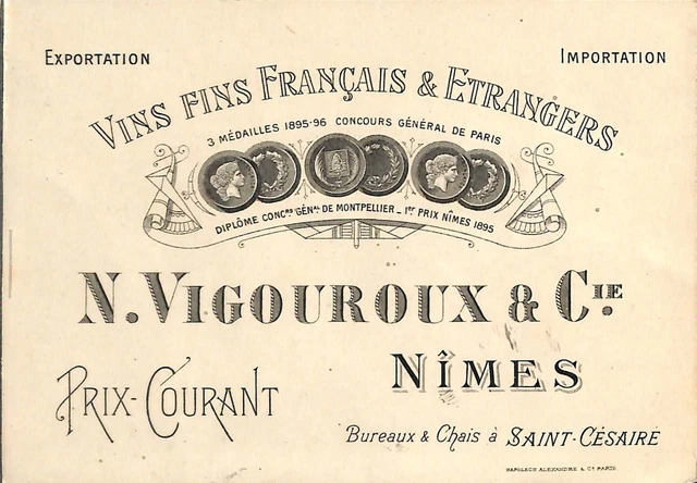 30 Nimes Saint-Cesaire Carte Visite Vins Fins Vigouroux