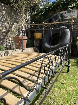 Black And Gold Beautiful cast Iron Antique French European Size Large Single Bed 2