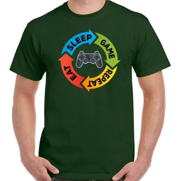 Eat Sleep Game Repeat Uomo Console T-shirt da gioco divertente controller PS4 XBox 4