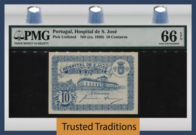 Tt Pk Unl 1920 Portugal Hospital De S. Jose 10 Centavos Pmg 66Q Nearly 100 Yrs!