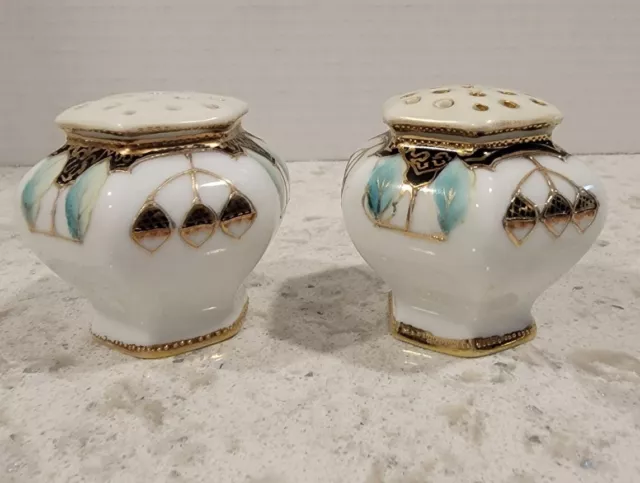 Salt, Pepper, Sugar Shakers Hand Painted Moriage, Set Of 2, Vintage