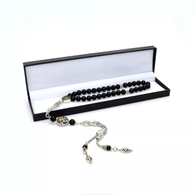 Black Shiny Onyx Stone Prayer Beads (8 mm-33 Beads) Tesbih - Tasbih - Tasbeeh