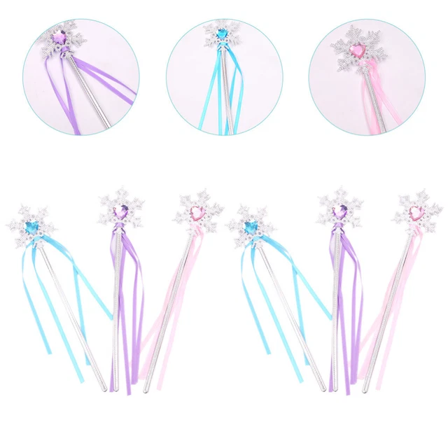 6 pezzi Snowflake Fairy Wands Set Girls Fairy Wands with Ribbons Role Play