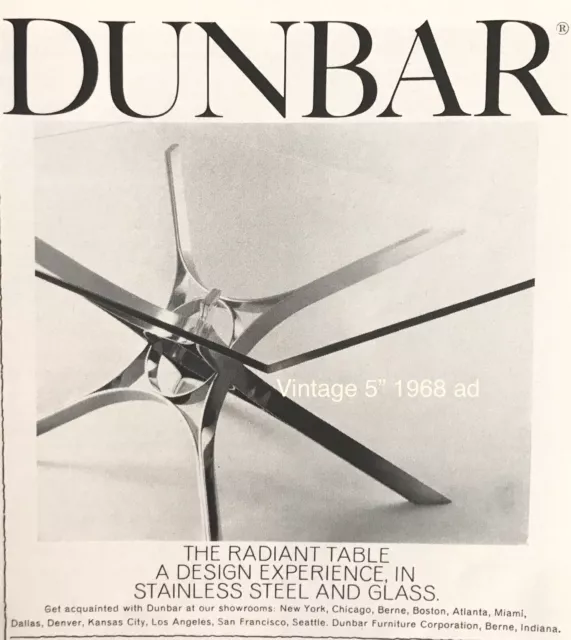1968 PRINT AD FOR Dunbar Radiant Table 5.5” Vtg Promo Glass MCM Design