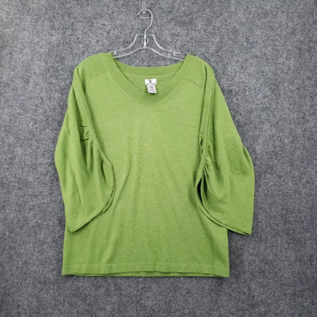 NEW Worthington Blouse Womens L Large Green V-Neck Bell Sleeves 3/4 Knitted NWT