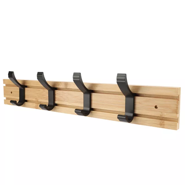 Bamboo Wall Mounted Coat Rack Hanger Towel Cloth Shelf W/Hooks Bathroom UK