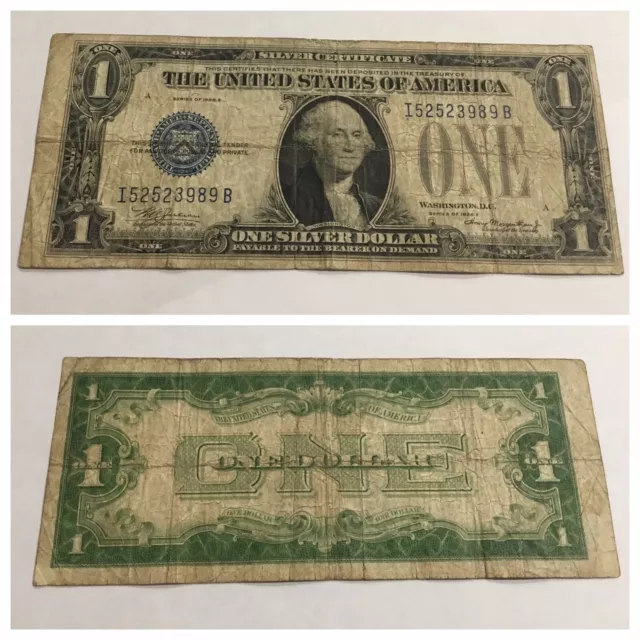 VINTAGE rare 1928-E $1 BLUE SILVER CERTIFICATE ONE DOLLAR BILL JULIAN MORGENTHAU