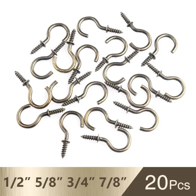 Heavy Duty Cup Screw Hooks-Brass Plated Wall Hanging Hanger Shouldered Hook 20pc 7