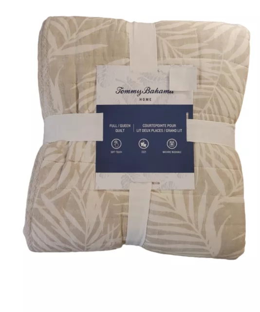 Tommy Bahama Home Full/Queen Quilt,  Palm Design, Light Taupe, Palm Leaves