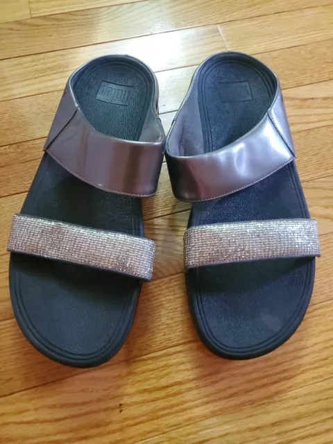 FITFLOPS US 10  Pewter Jeweled Slide/ Wedge Sandals Shoes