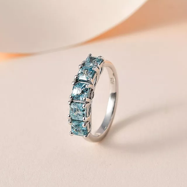 TJC Blue Zircon Half Eternity Ring for Women in Platinum Over Silver 2