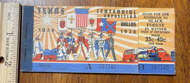 Vintage 1936 Texas Centennial Exposition Dallas World Fair Ticket book 5 tickets