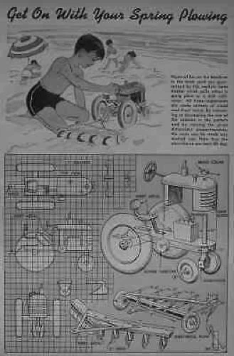 TRACTOR de juguete de madera con 3 arados 1949 cómo construir planos