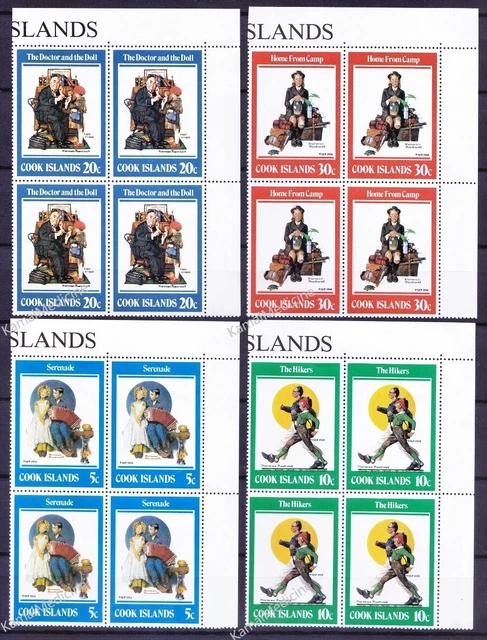 Cook Islands 1982 MNH 4v Rt Up corner, painter Norman Rockwell, Doctor, Doll, Mu