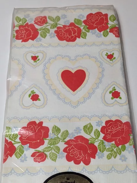 Vintage Hallmark Valentines Day Paper Tablecloth Red Roses and Hearts