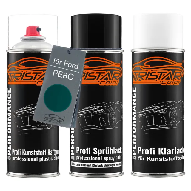 Autolack Spraydosen Set für Kunststoff für Ford PE8C Amazon Green Metallic