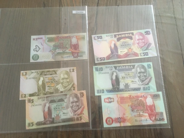 6 Billets Neufs Zambie - 6 Unc Zambia Banknotes