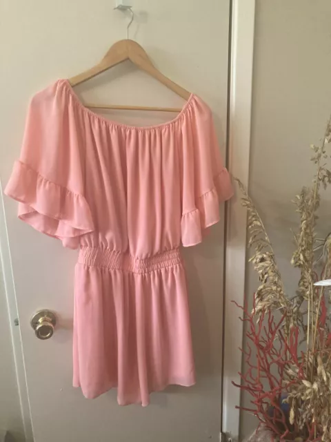 Ladies Peachy-Pink Medium Short Sleeves Lined Dressy Romper