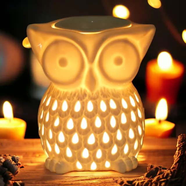 Owl Aroma Lamp Oil Burner Wax Melt White Ceramic - DE